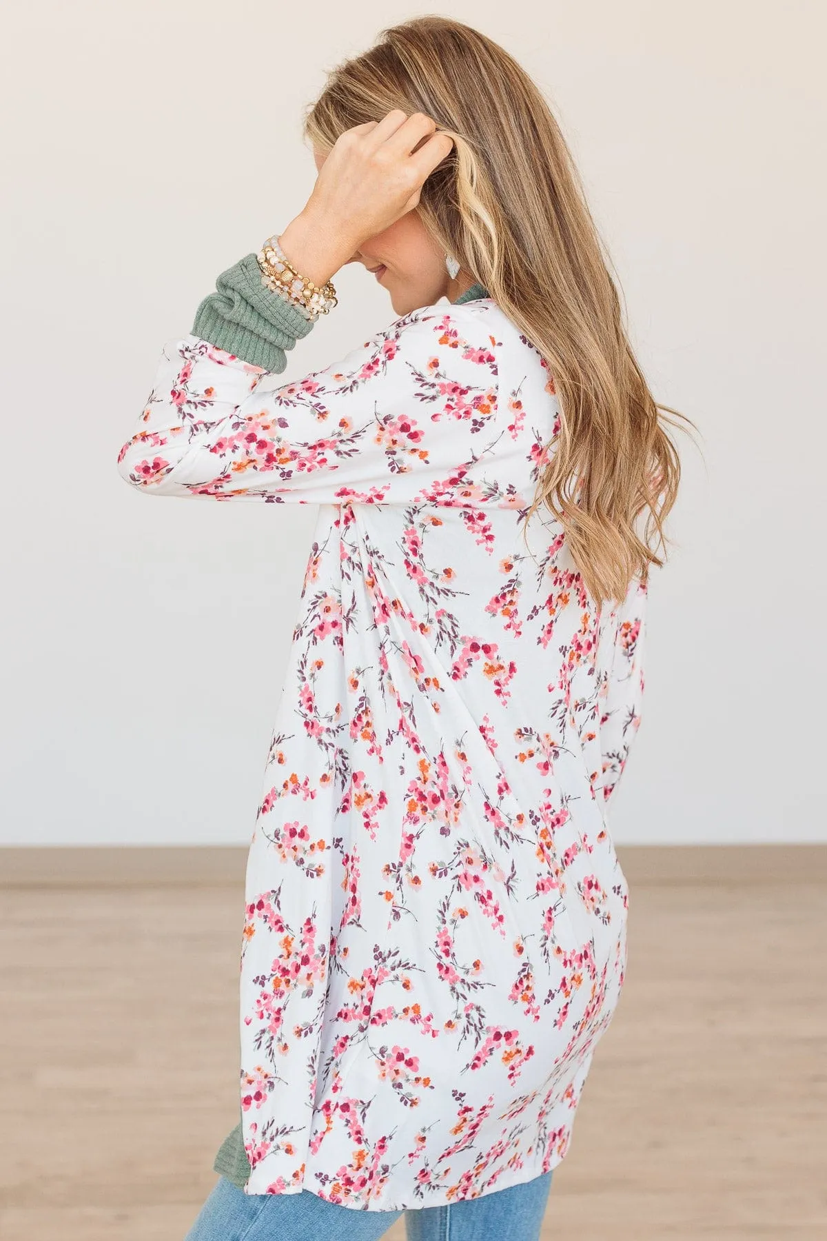 Soft For The Soul Floral Cardigan- Ivory & Sage