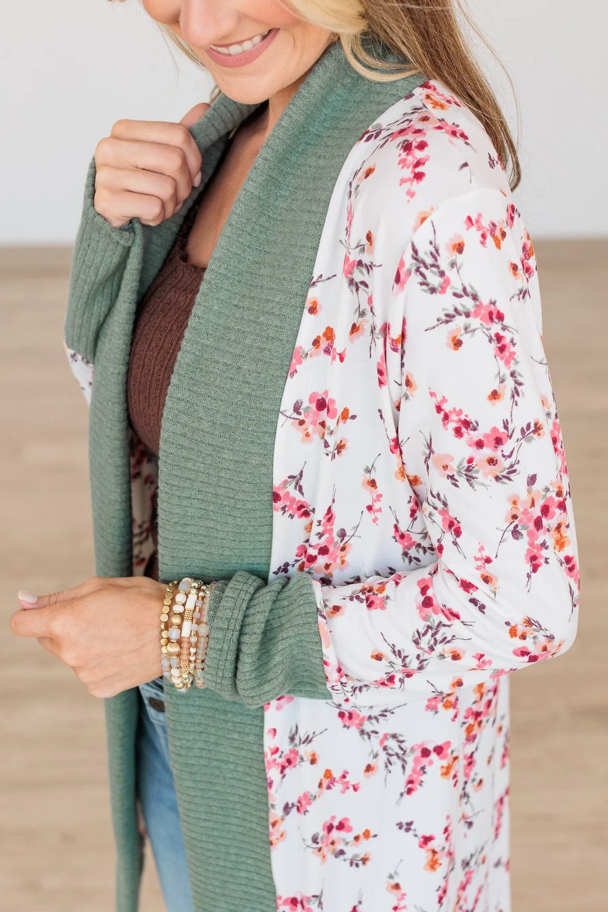 Soft For The Soul Floral Cardigan- Ivory & Sage
