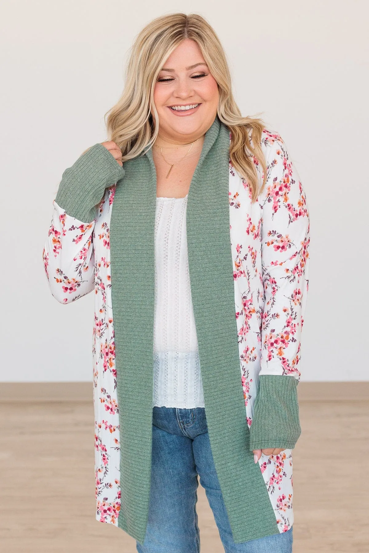Soft For The Soul Floral Cardigan- Ivory & Sage