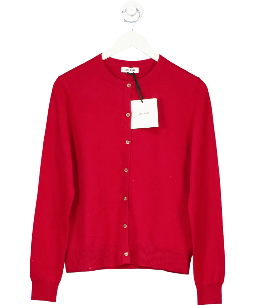 Soft Goat Lipstick Red 100% Cashmere Fine-knit Buttoned Cardigan UK S