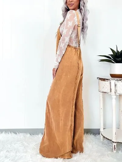 Square Neck Wide Leg Denim Overalls