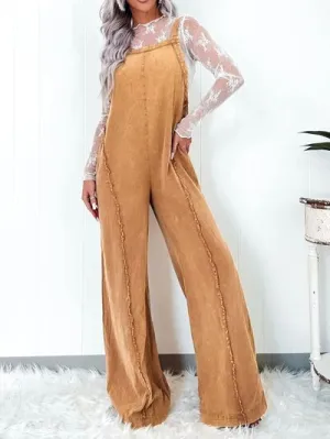Square Neck Wide Leg Denim Overalls