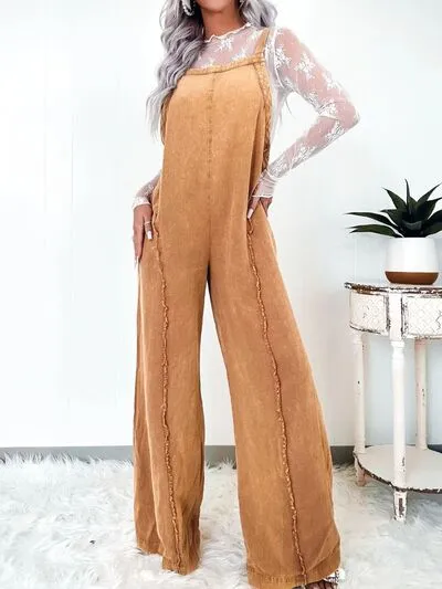 Square Neck Wide Leg Denim Overalls