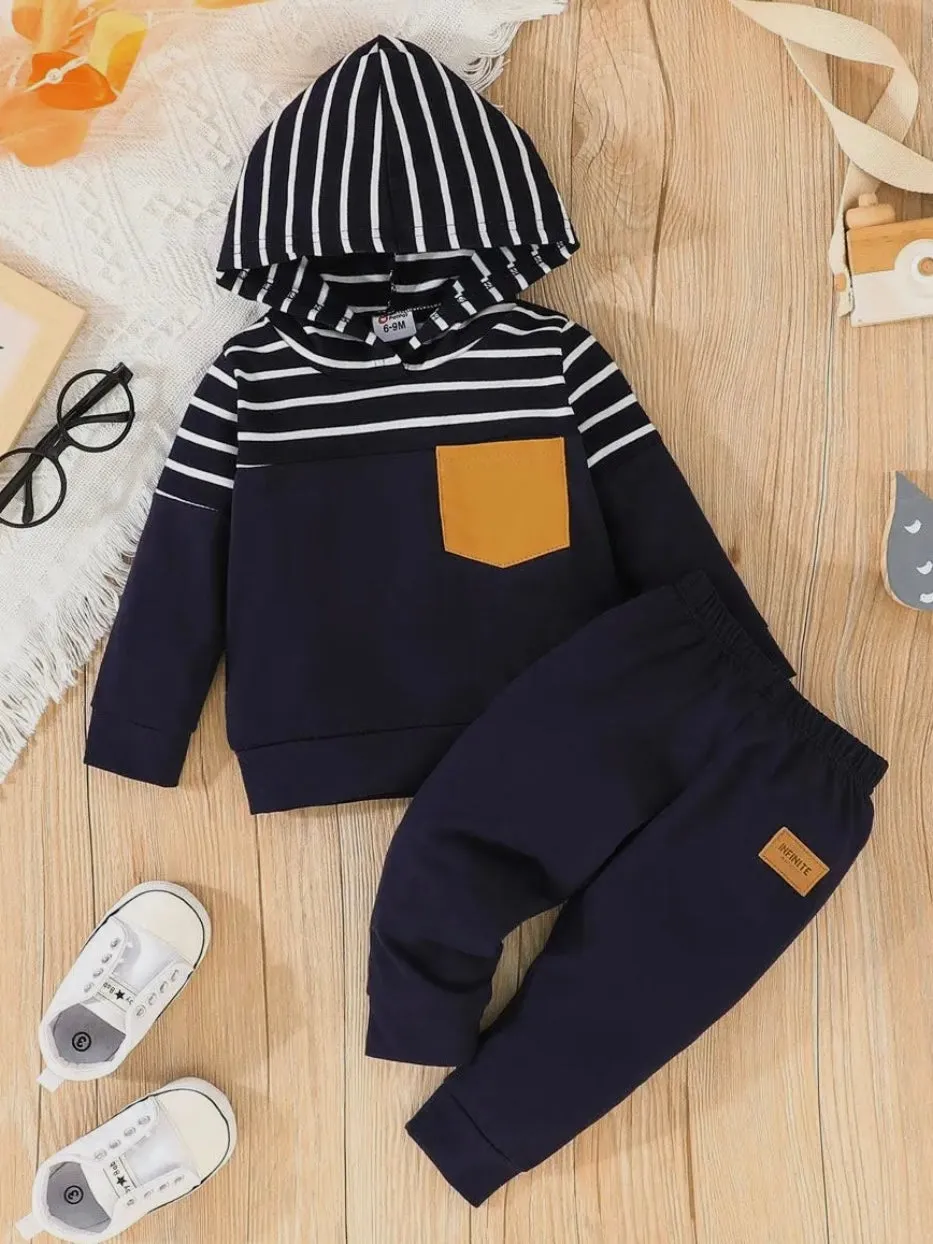 Striped Hoodie Set Kids: Navy