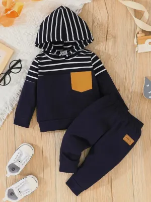 Striped Hoodie Set Kids: Navy