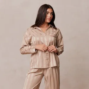 Striped Satin Chemise de Pyjama - Beige