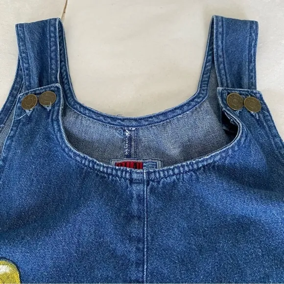 SunBelt Denim overalls Painted white daisies Front pockets Decorative buttons S