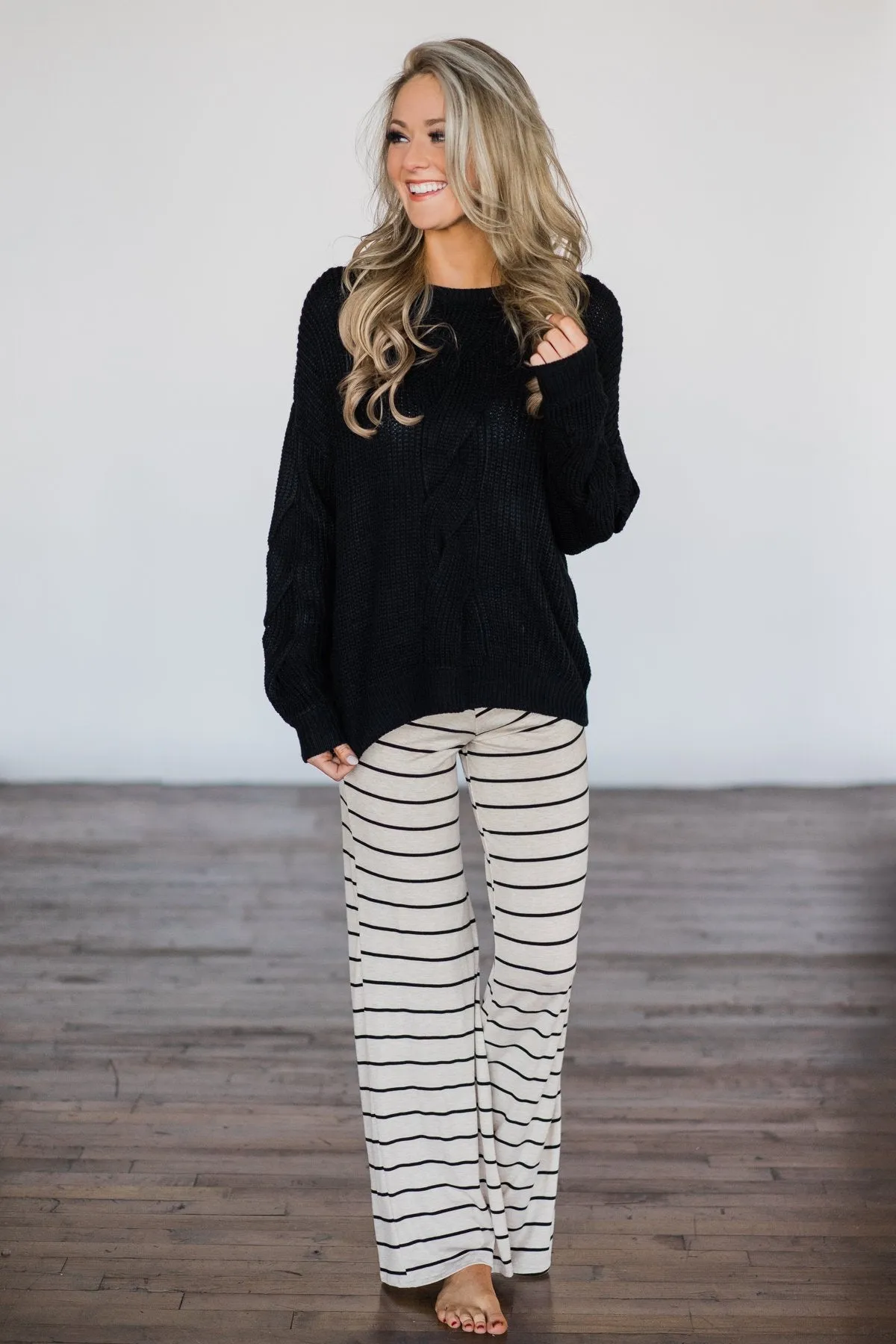Tan & Black Striped Lounge Pants
