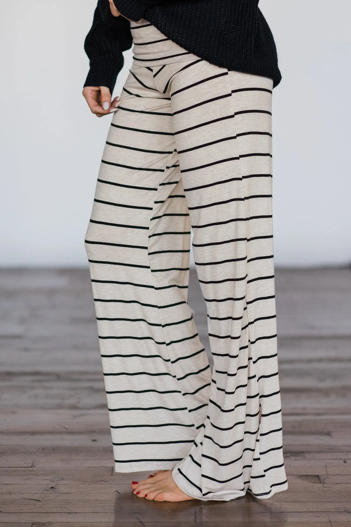 Tan & Black Striped Lounge Pants