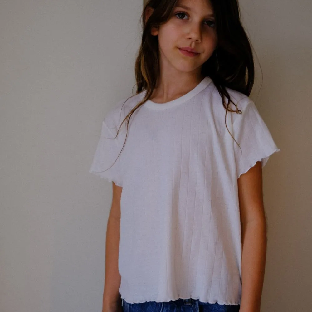 Tothemoon ☾ - Shirt - Short sleeve - Curled ends - Wool & silk - Pointelle - Wide fit