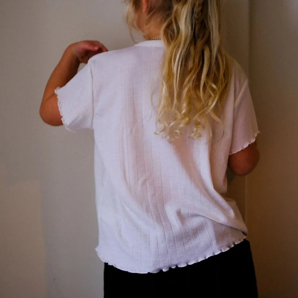 Tothemoon ☾ - Shirt - Short sleeve - Curled ends - Wool & silk - Pointelle - Wide fit