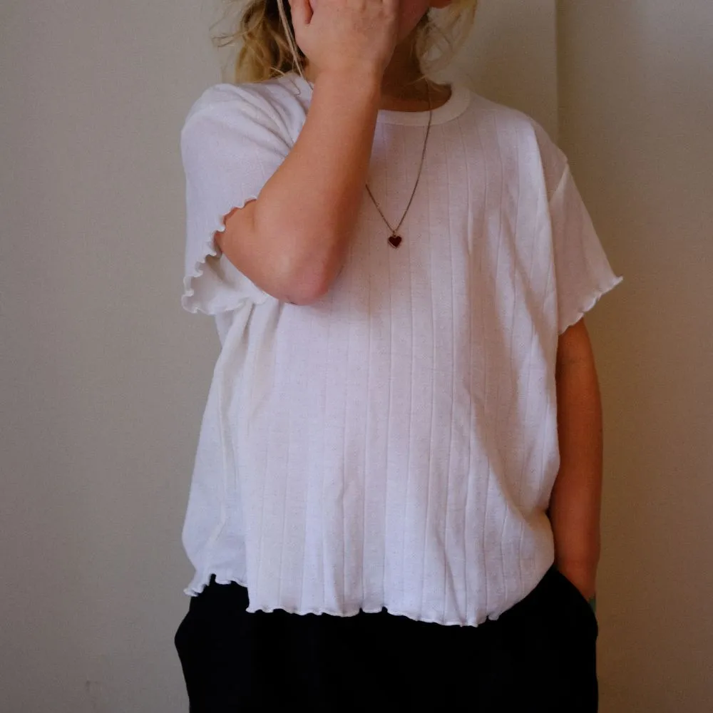 Tothemoon ☾ - Shirt - Short sleeve - Curled ends - Wool & silk - Pointelle - Wide fit