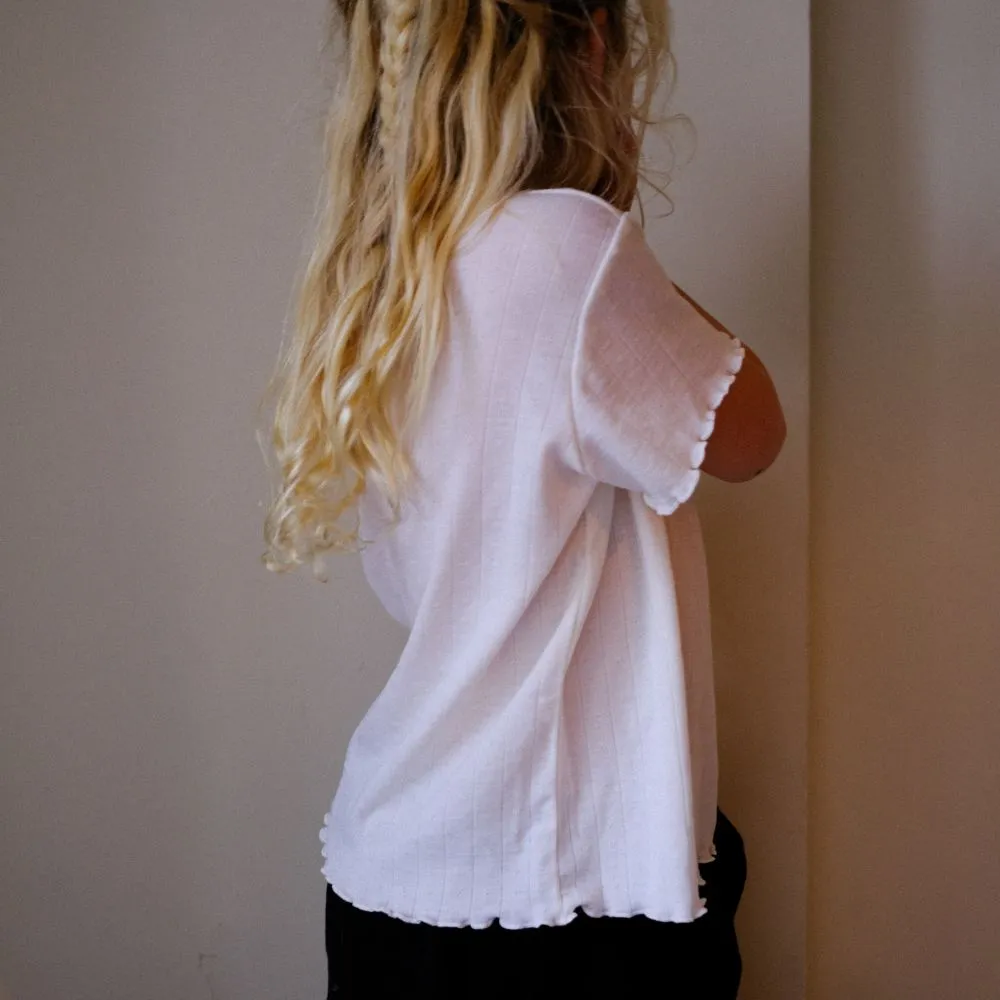 Tothemoon ☾ - Shirt - Short sleeve - Curled ends - Wool & silk - Pointelle - Wide fit