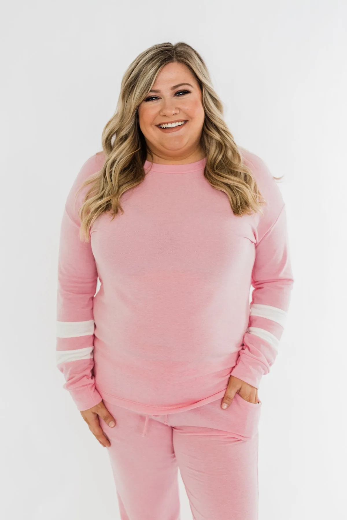 Varsity Stripe Lounge Top- Pink