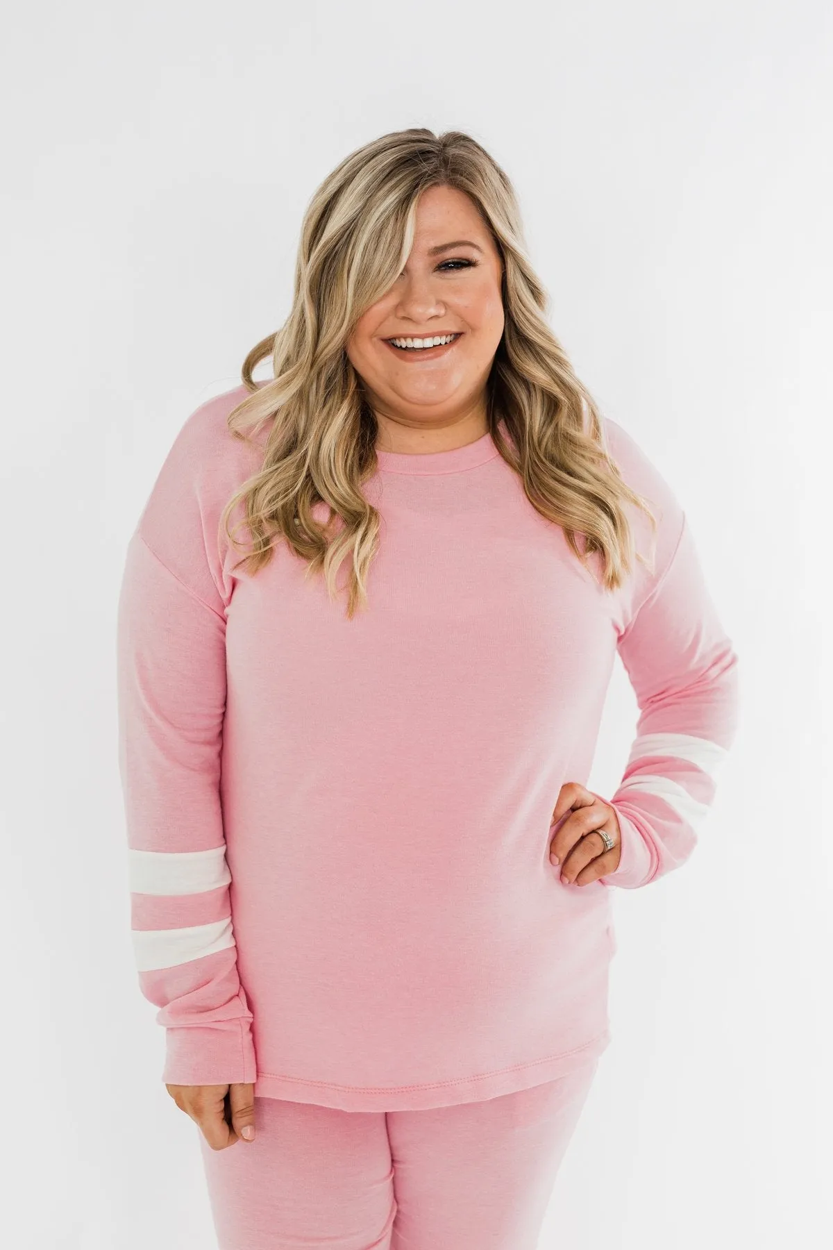 Varsity Stripe Lounge Top- Pink