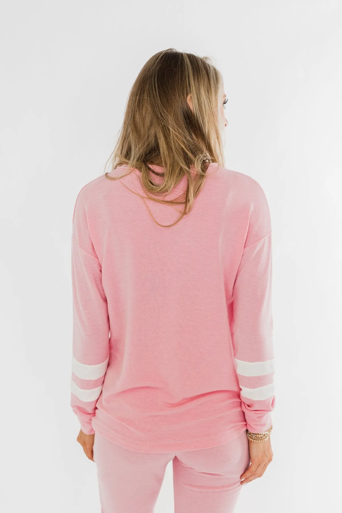 Varsity Stripe Lounge Top- Pink
