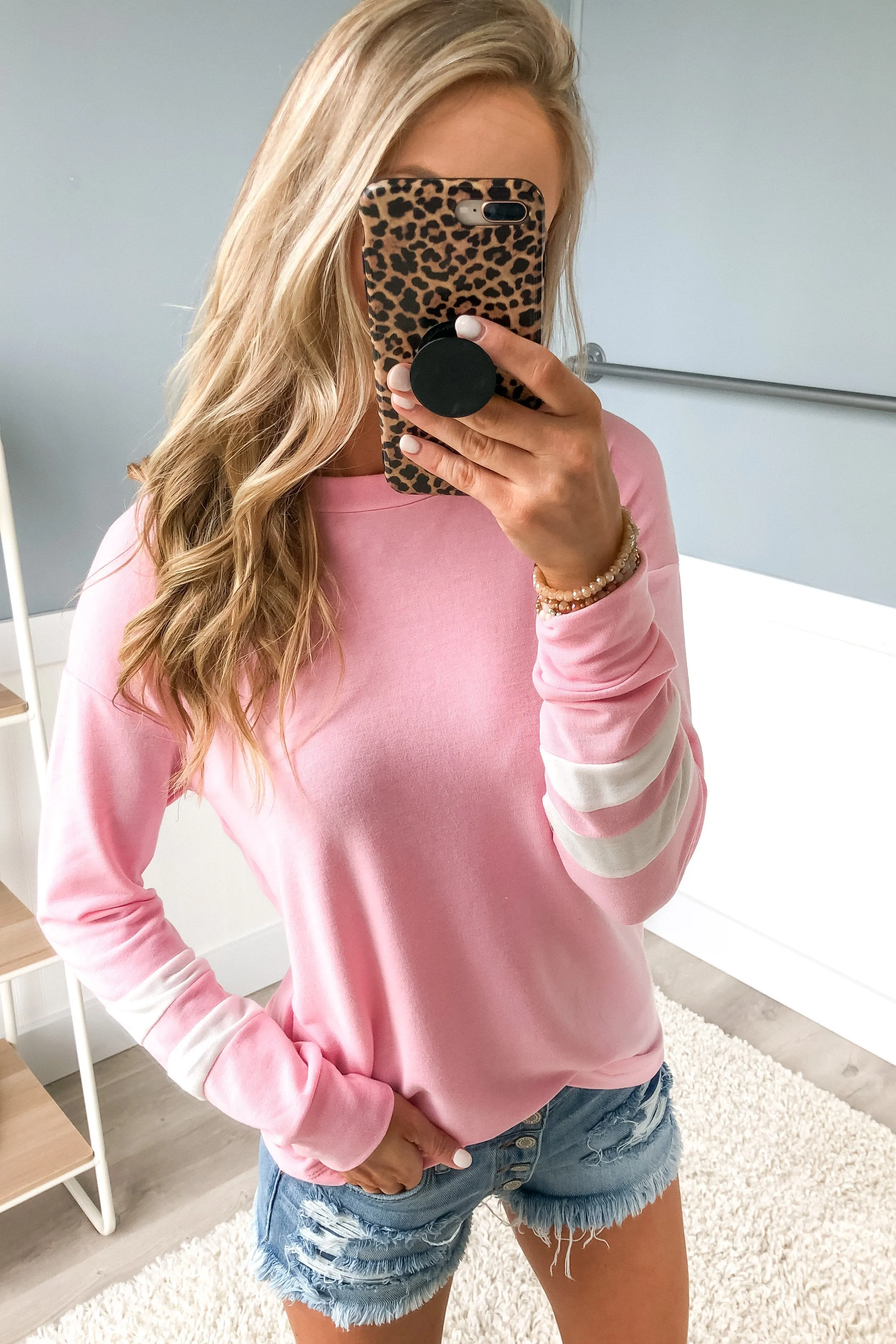 Varsity Stripe Lounge Top- Pink