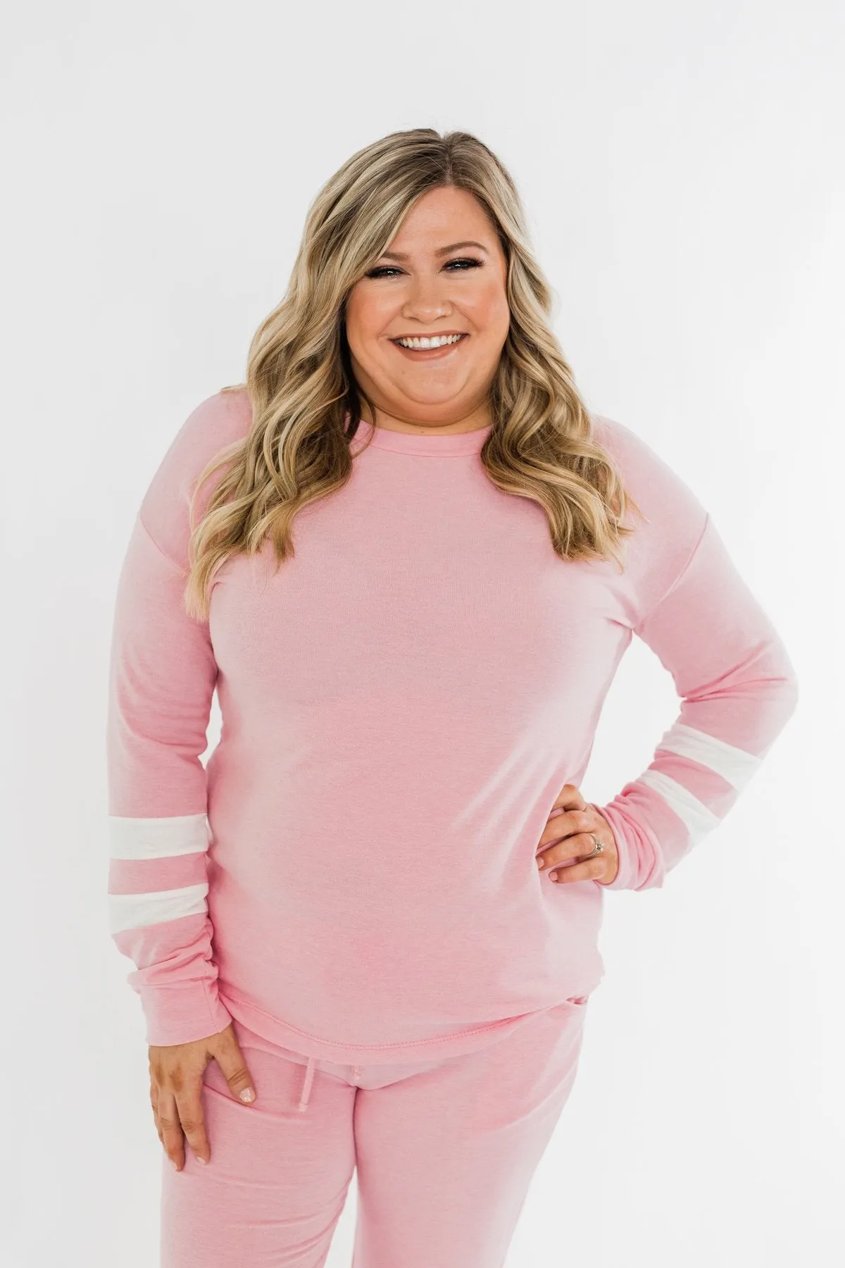 Varsity Stripe Lounge Top- Pink