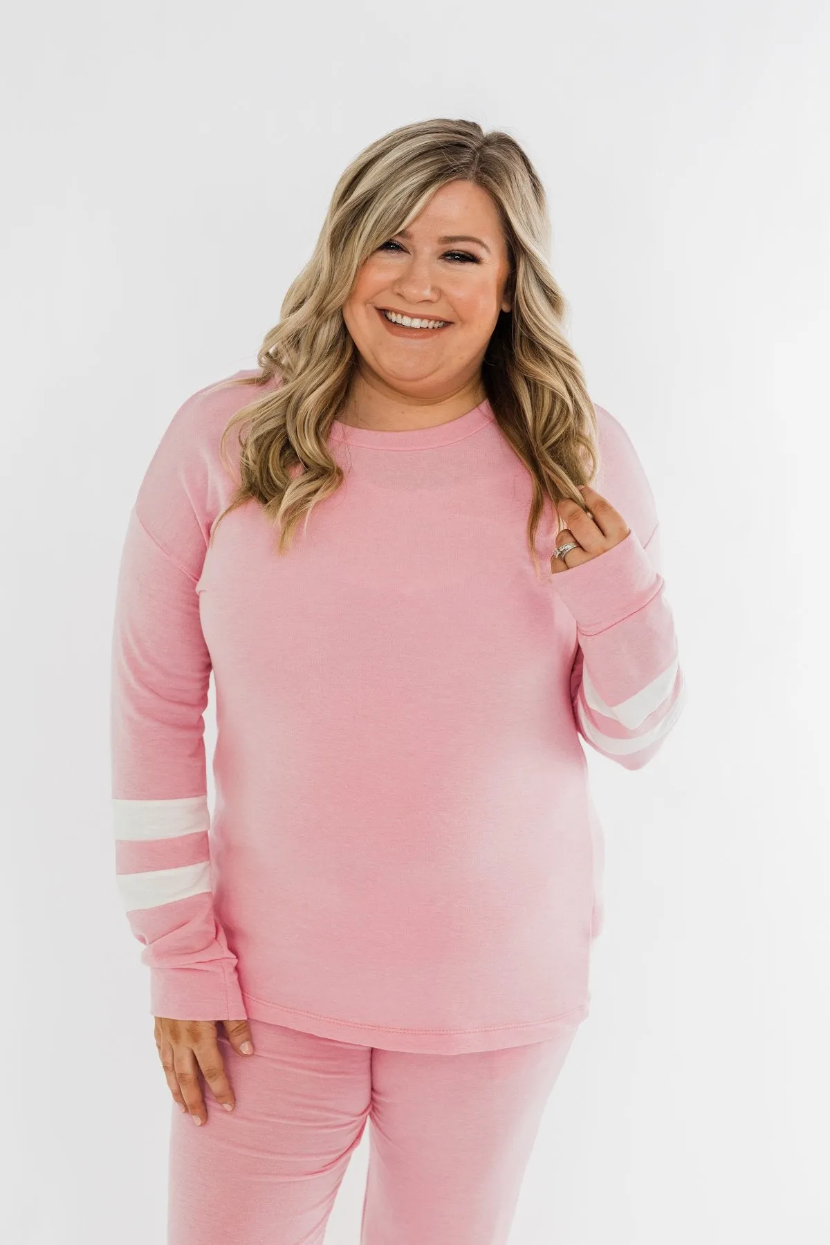 Varsity Stripe Lounge Top- Pink