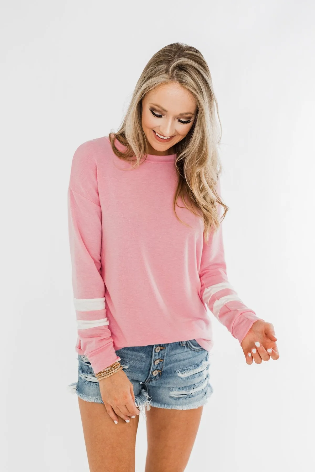 Varsity Stripe Lounge Top- Pink