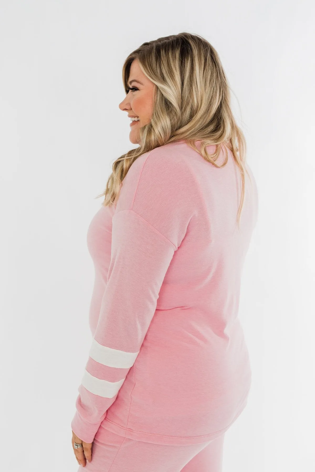 Varsity Stripe Lounge Top- Pink