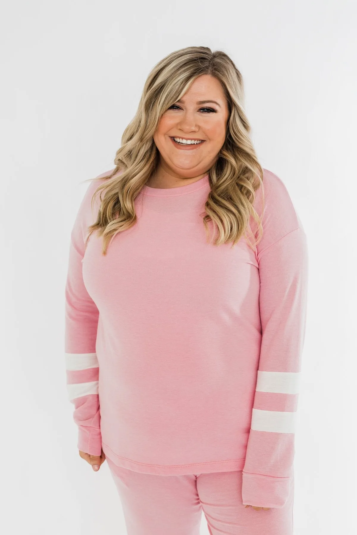 Varsity Stripe Lounge Top- Pink