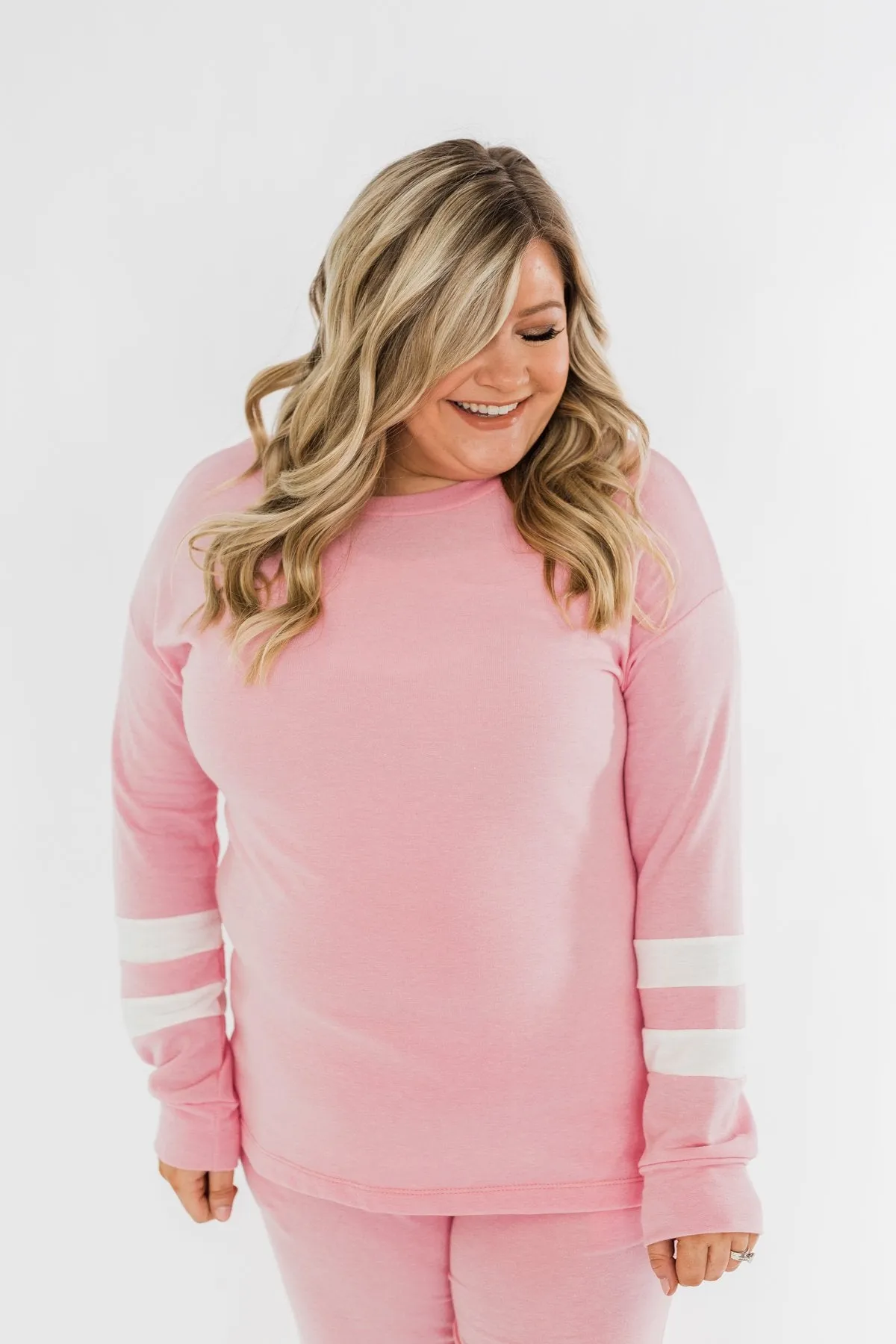 Varsity Stripe Lounge Top- Pink