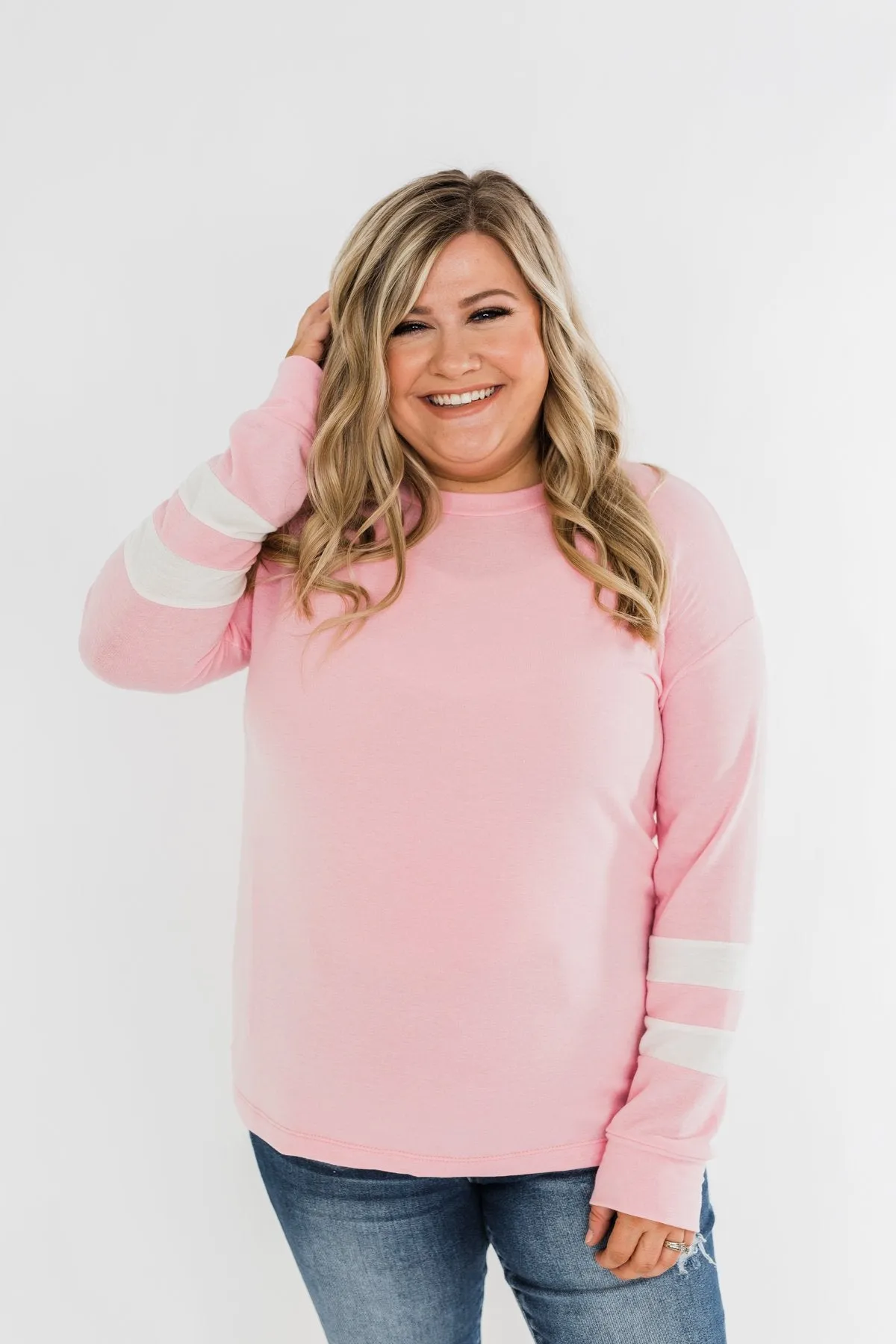 Varsity Stripe Lounge Top- Pink