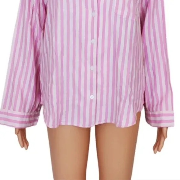 Victoria's Secret pink stripe long sleeve button down pajamas top