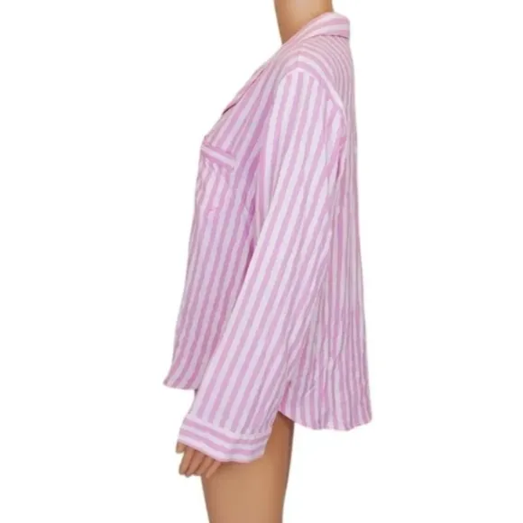 Victoria's Secret pink stripe long sleeve button down pajamas top