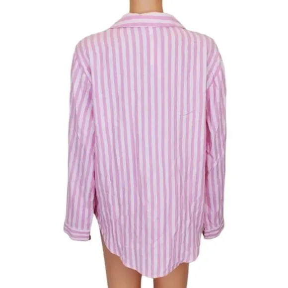 Victoria's Secret pink stripe long sleeve button down pajamas top