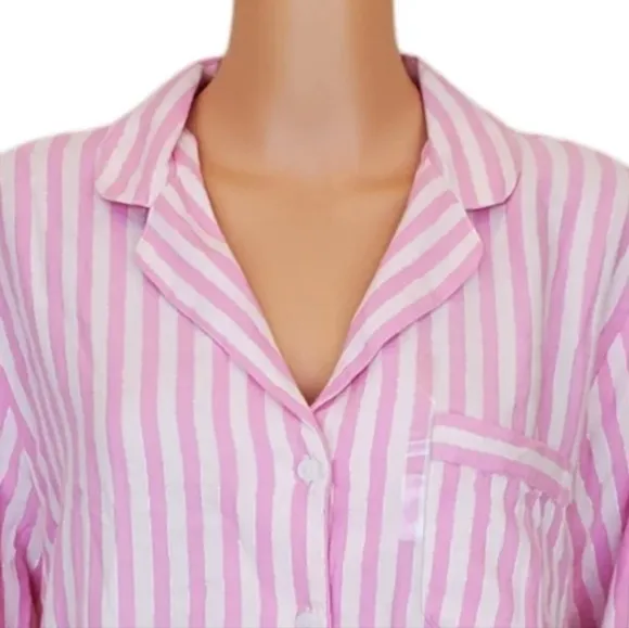Victoria's Secret pink stripe long sleeve button down pajamas top
