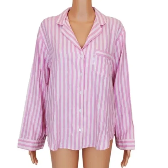 Victoria's Secret pink stripe long sleeve button down pajamas top