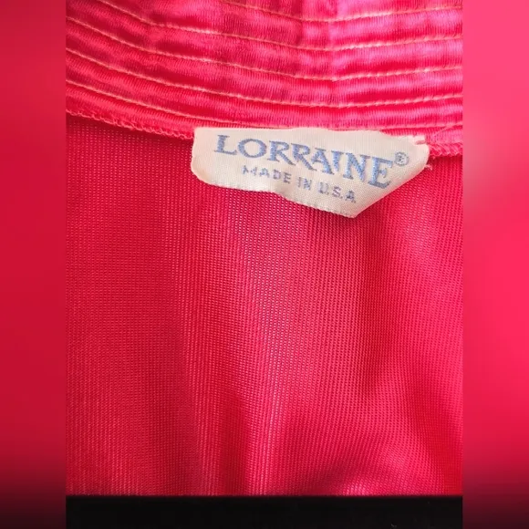 Vintage RARE Lorraine 80's Silk Satin Barbie Pink Long Robe Kimono W/ Pockets