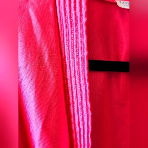 Vintage RARE Lorraine 80's Silk Satin Barbie Pink Long Robe Kimono W/ Pockets