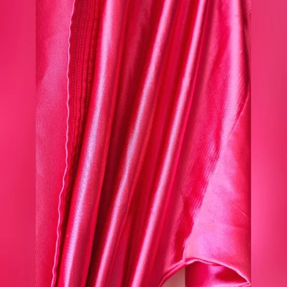 Vintage RARE Lorraine 80's Silk Satin Barbie Pink Long Robe Kimono W/ Pockets