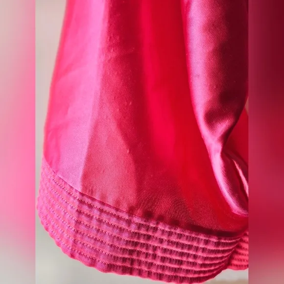 Vintage RARE Lorraine 80's Silk Satin Barbie Pink Long Robe Kimono W/ Pockets