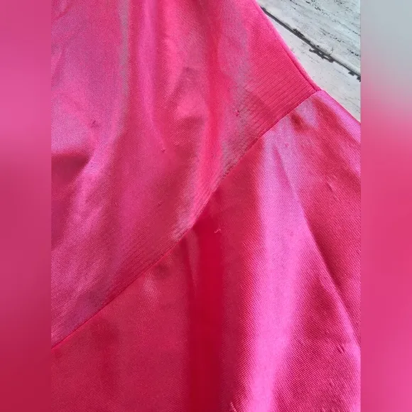 Vintage RARE Lorraine 80's Silk Satin Barbie Pink Long Robe Kimono W/ Pockets