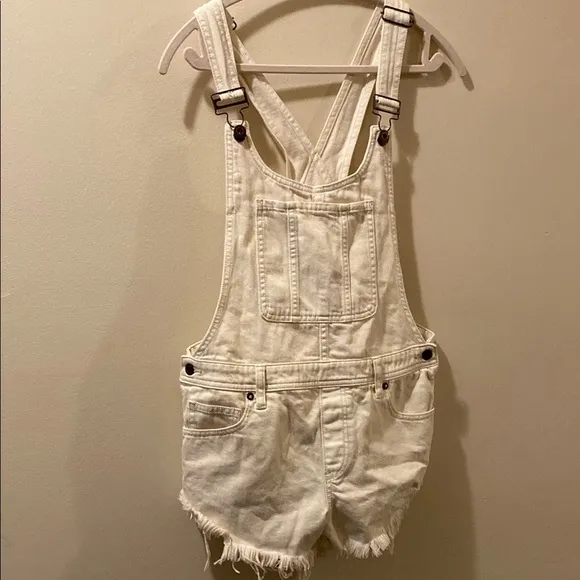We the Free Cream Denim Overalls short shorts - size 29 - fray hem