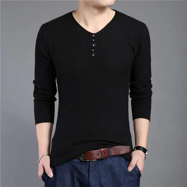 West Louis™ Solid V Neck Slim Fit Pullover