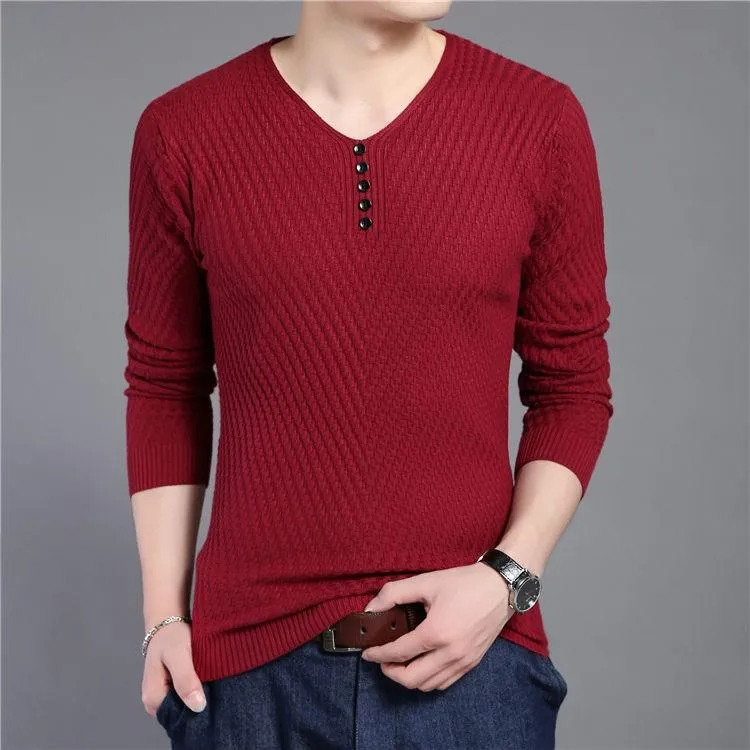 West Louis™ Solid V Neck Slim Fit Pullover