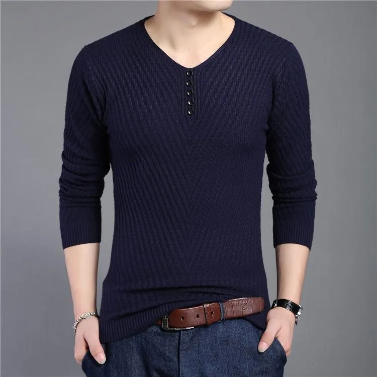 West Louis™ Solid V Neck Slim Fit Pullover