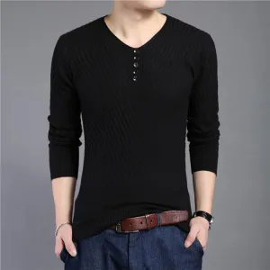 West Louis™ Solid V Neck Slim Fit Pullover