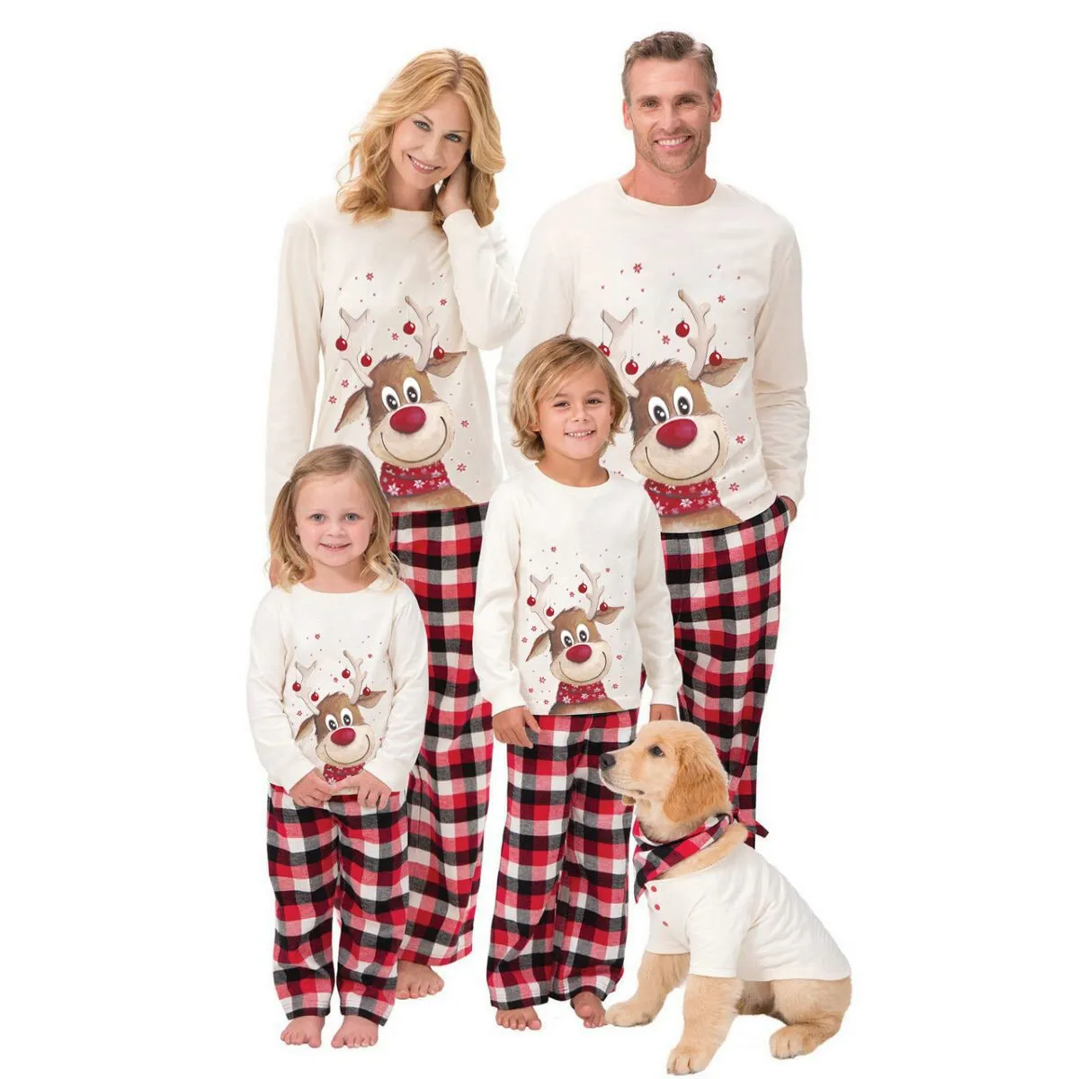 White Reindeer Family Matching Christmas Pajamas