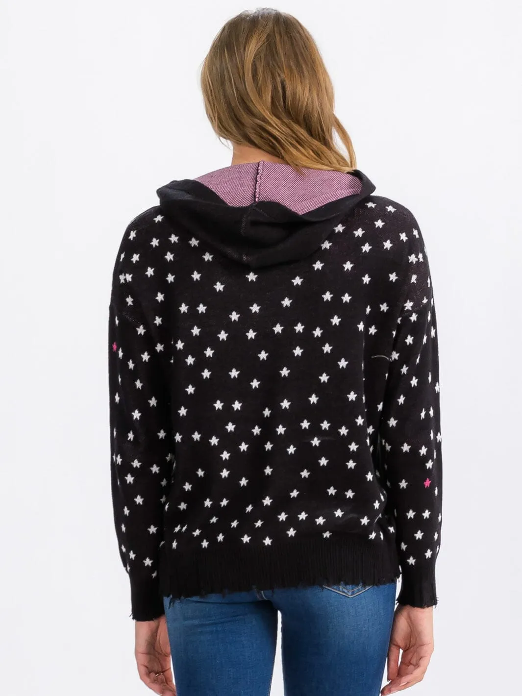 WOMEN'S LONG SLEEVE STARS PRINT PULLOVER HOODED TOP