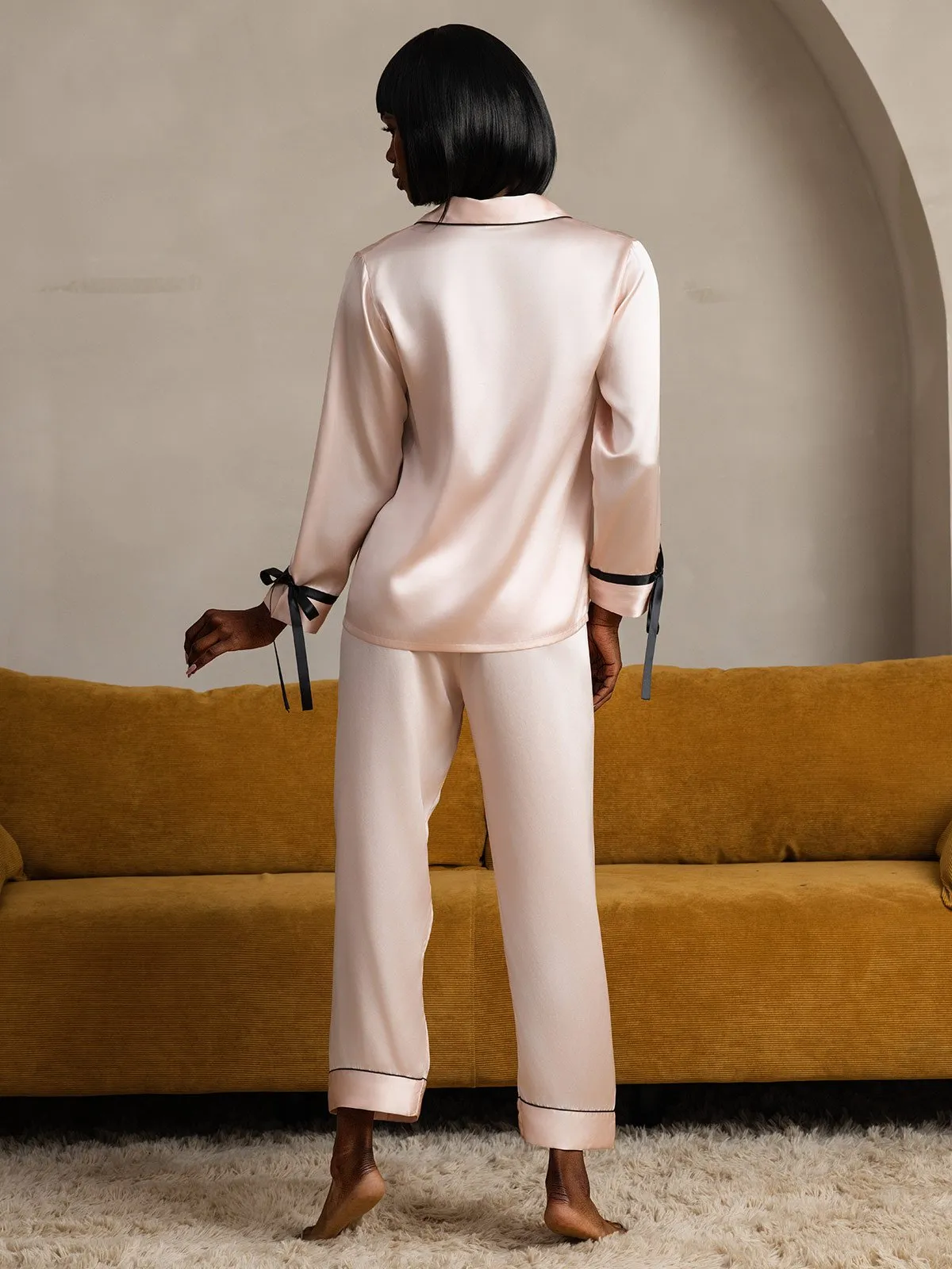 Zuivere Zijde Lange Mouw Broek Pyjama Set