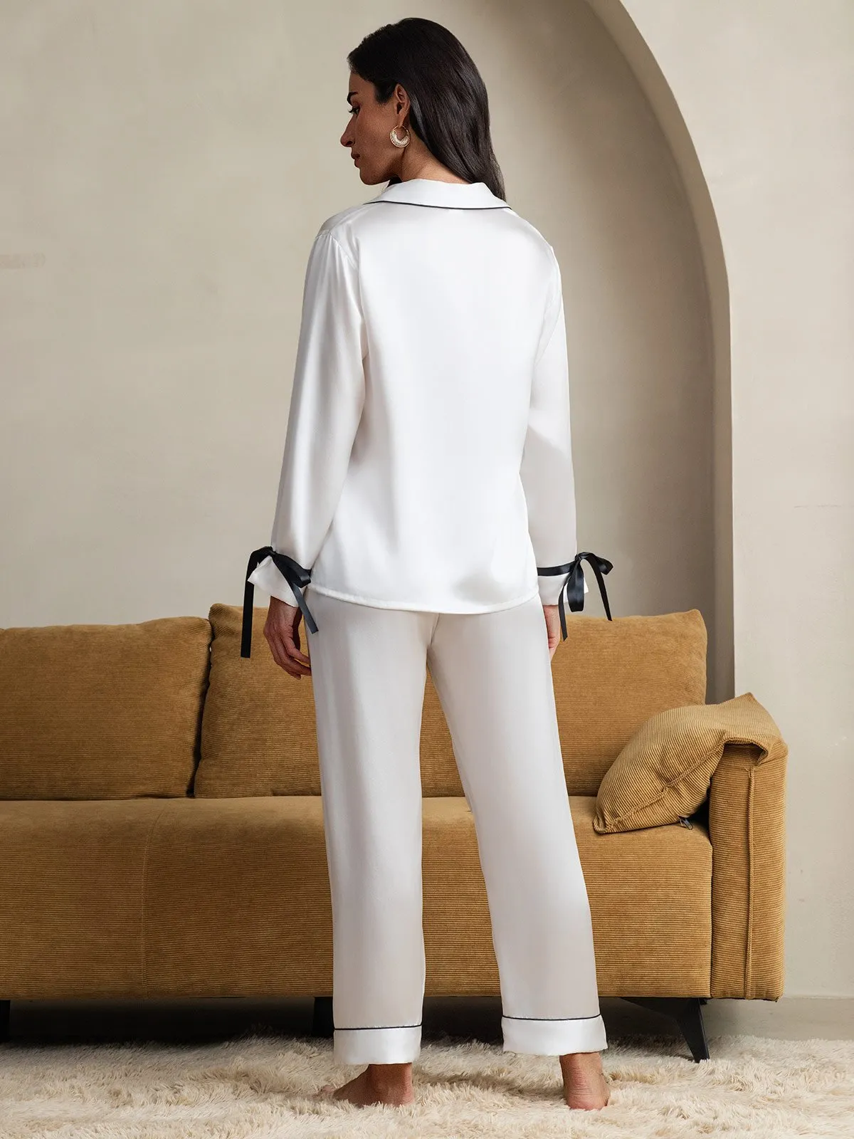Zuivere Zijde Lange Mouw Broek Pyjama Set